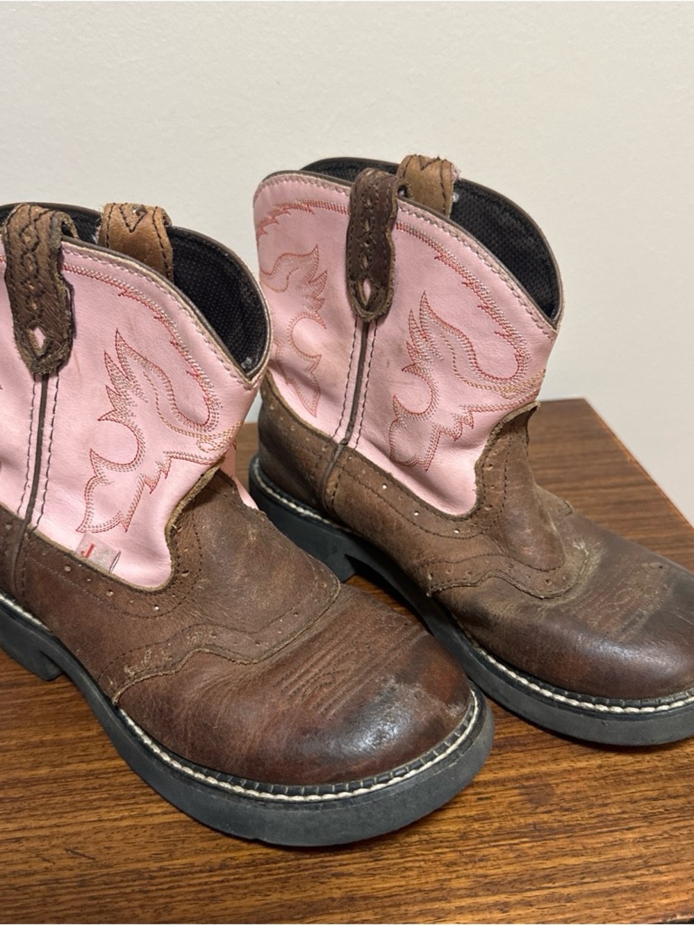 Justin Kids Pink and Brown Western Pull-On Boots size 3D